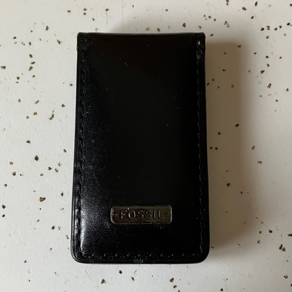 🆕 Fossil Black Leather Money Clip 💵💳